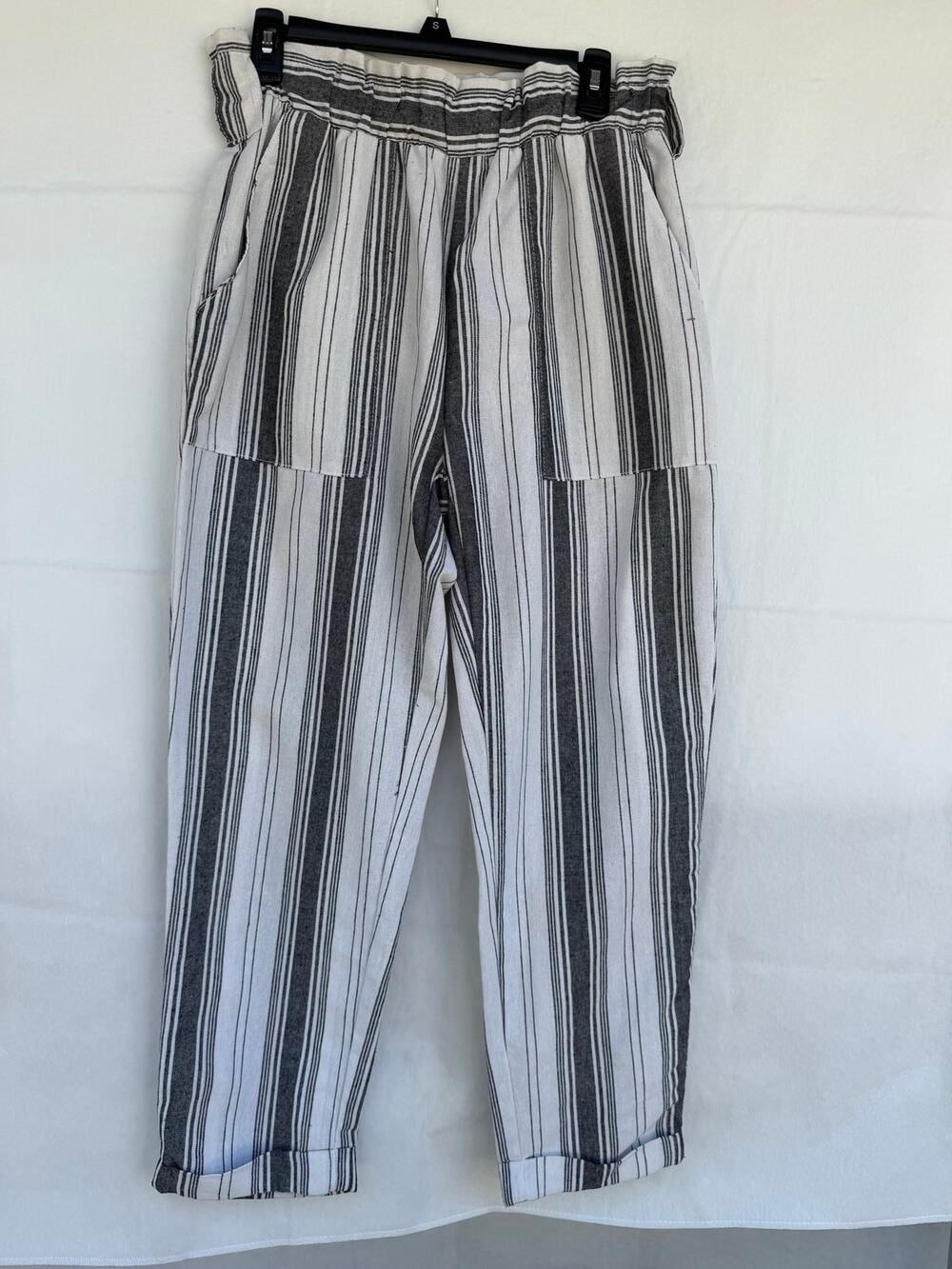 Cisono Striped Linen Blend Paperbag Waist Casual Pants Size Medium